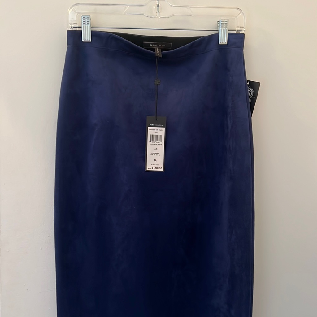 Bcbg Maxazria Size S Navy Blue Suede Long Skirt